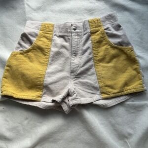 Urban Outfitters Shorts Womens 28 Beige Yellow Corduroy Colorblock Elastic